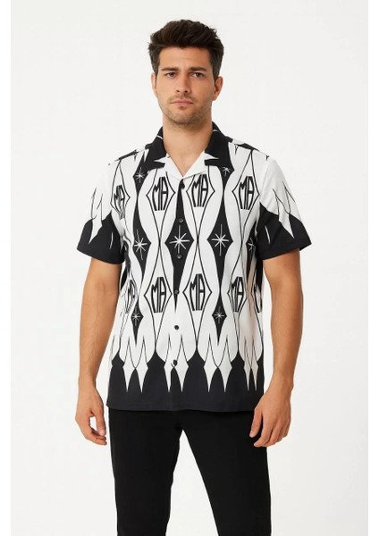Erkek Iki Iplik Kumaş Dijital Baskılı Gömlek - Siyah