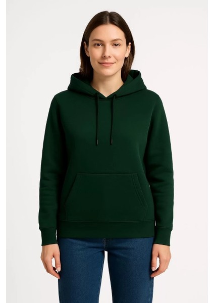 Kadın Üç Iplik Kapüşonlu Kanguru Cepli Sweatshirt Hoodie - Haki modelleri