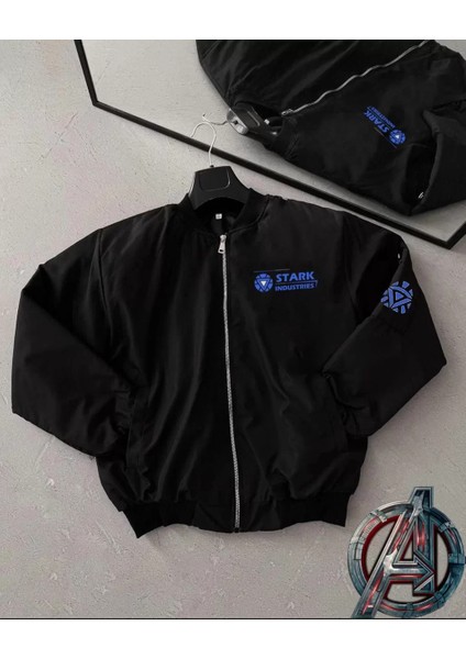 Stark Industries Siyah Bomber Mont – Fermuarlı, Cepli, Uzun Kollu, Kapitone Astarlı, Bahar ve Kış Mevsimi Rahat Unisex Ceket - Siyah modelleri