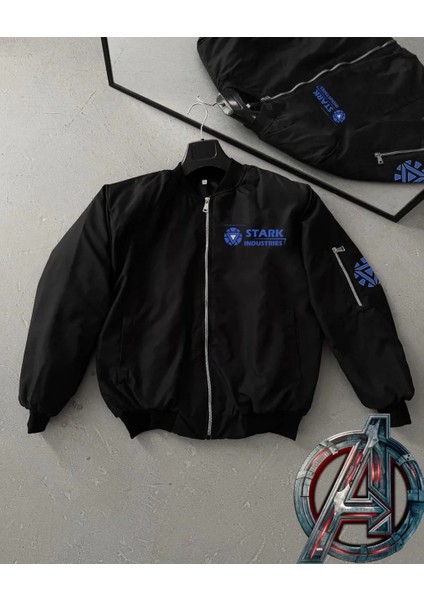 Stark Industries Siyah Bomber Mont – Fermuarlı, Cepli, Uzun Kollu, Kapitone Astarlı, Bahar ve Kış Mevsimi Rahat Unisex Ceket - Siyah fırsatları