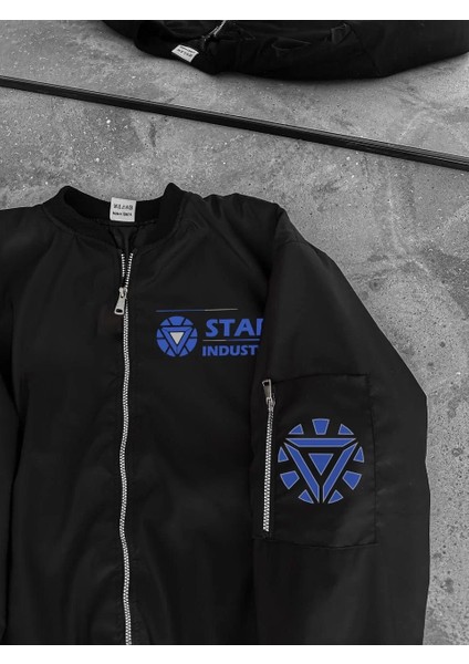Stark Industries Siyah Bomber Mont – Fermuarlı, Cepli, Uzun Kollu, Kapitone Astarlı, Bahar ve Kış Mevsimi Rahat Unisex Ceket - Siyah indirimleri