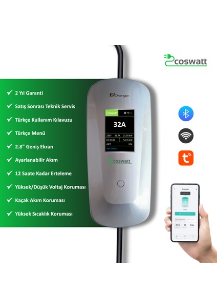 Elektrikli Araç Taşınabilir Şarj Cihazı 22 kW / 32A / Tip-2 Soket / 5x32A Fiş / 5M / 380V AC / IEC 62196 / Ev Tipi Priz Dönüştürücü Kablosu ve Taşıma Çantası indirimleri