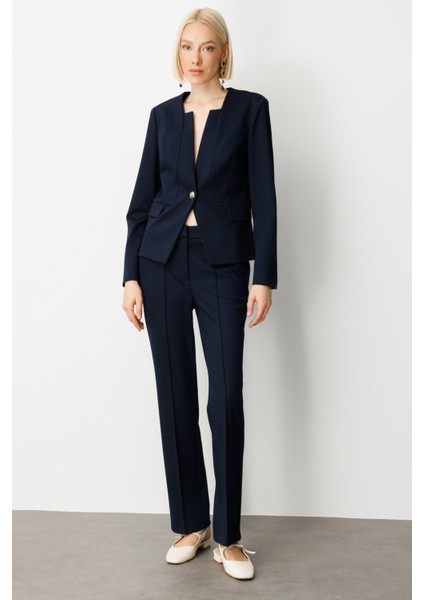 Kadın Tek Düğme Süs Kapak Cepli Ceket 5141 Lacivert modelleri