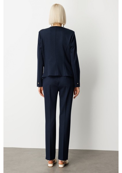 Kadın Tek Düğme Süs Kapak Cepli Ceket 5141 Lacivert fırsatları