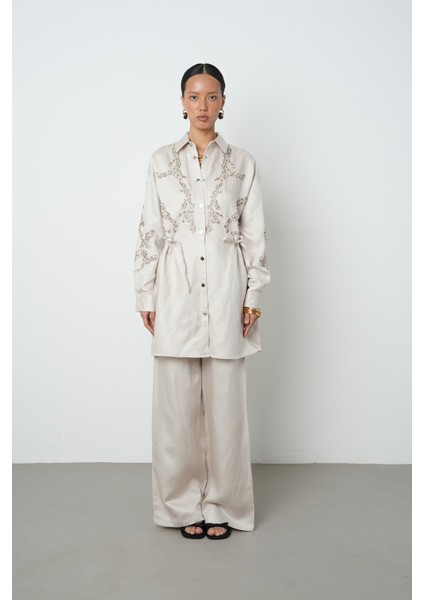 Kadın Boncuk Işlemeli Belden Büzgülü Çıtçıt Kapamalı Ceket fırsatları