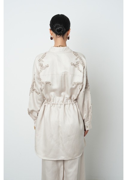 Kadın Boncuk Işlemeli Belden Büzgülü Çıtçıt Kapamalı Ceket indirimleri