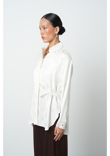 Kadın Ekru Renk Yandan Bağlamalı Desenli Gömlek fiyatları