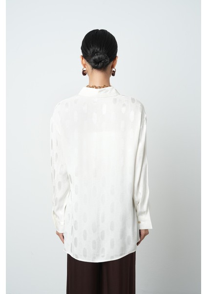 Kadın Ekru Renk Yandan Bağlamalı Desenli Gömlek indirimleri