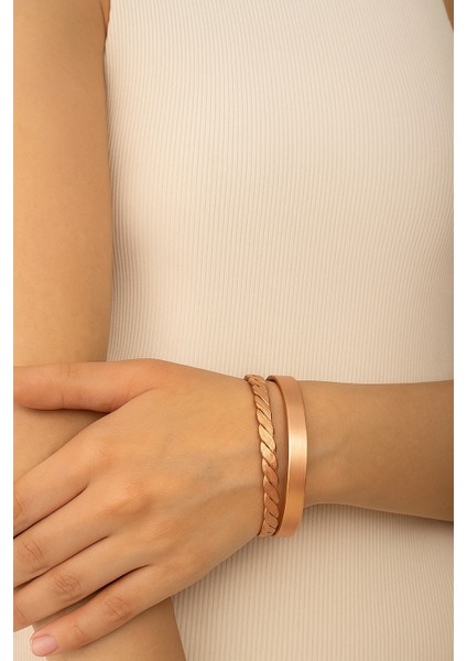 2 Adet Şık Ince 6 mm Saf Bakır 1 Adet Burgulu Bileklk 1 Adet Düz Bileklik