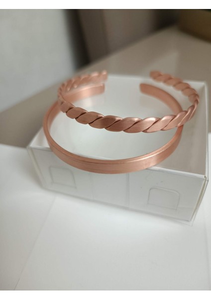 2 Adet Şık Ince 6 mm Saf Bakır 1 Adet Burgulu Bileklk 1 Adet Düz Bileklik indirimleri