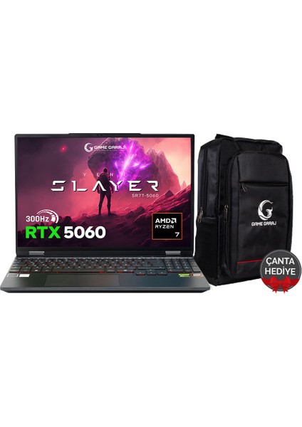 Slayer SR7T-5060 C2 Amd Ryzen 7 255 32GB Ram 1tb SSD RTX5060 15.3" Qhd+ 300Hz IPS Freedos Gaming Laptop