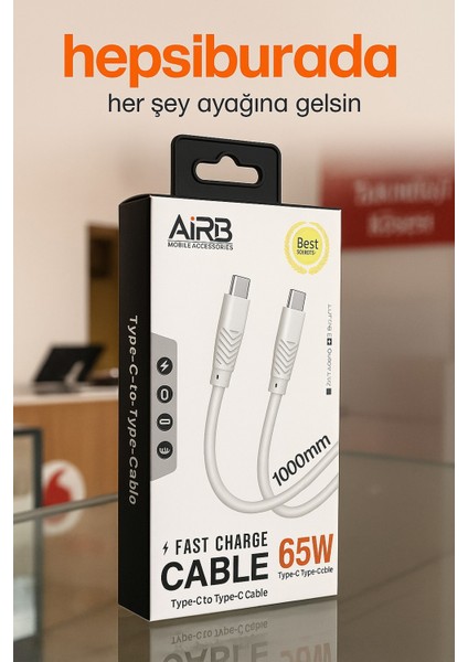 ⚡ Aırb Type-C To Type-C Uyumlu 1000MM 65W Hızlı Şarj Kablosu