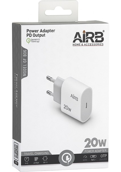 Aırb 20W Type-C Pd Şarj Adaptörü | Hızlı Şarj Başlığı | iPhone 15 / Samsung / Xiaomi Uyumlu