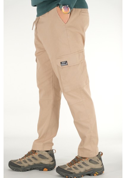 Erkek Vizon Kargo Cepli Pantolon Rahat Kesim Pamuklu Lastikli Bel