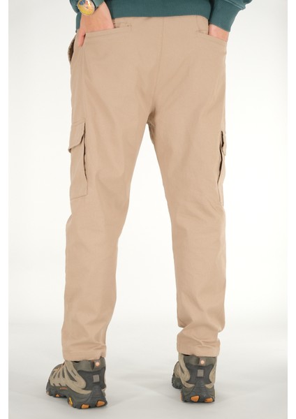 Erkek Vizon Kargo Cepli Pantolon Rahat Kesim Pamuklu Lastikli Bel