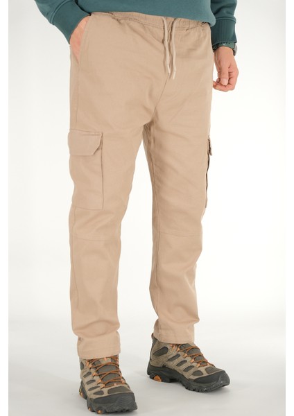 Erkek Vizon Kargo Cepli Pantolon Rahat Kesim Pamuklu Lastikli Bel