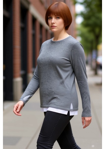 Kadın Esnek Örme Bisiklet Yaka Büyük Beden Uzun Kollu Bluz Kaliteli Şık Rahat Modern Zarif modelleri