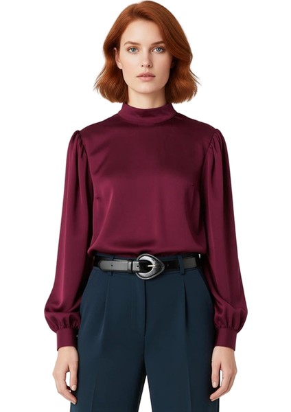 Kadınlar Için Dik Yaka Saten Bluz Şık Bağlama Detaylı Kaliteli Şık Rahat Modern Zarif Günlük