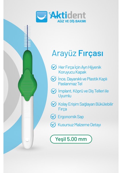 Arayüz Diş Fırçası Seti Orta Sertlik 4 Parça Yeşil Renk 0,80 mm Kalınlık fiyatları