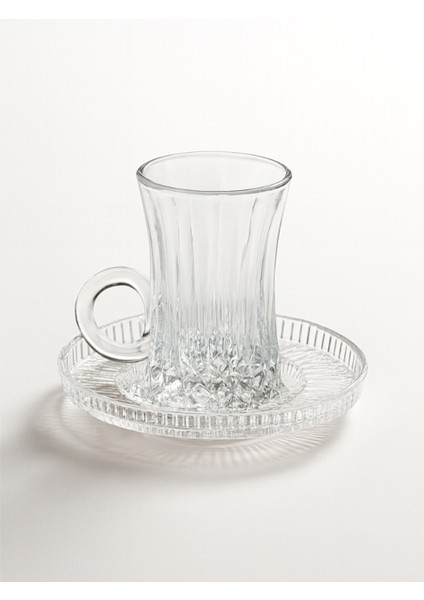 Kristal 6 Parça Kulplu Çay Bardağı ve Kristal Çay Tabağı 6 Parça modelleri