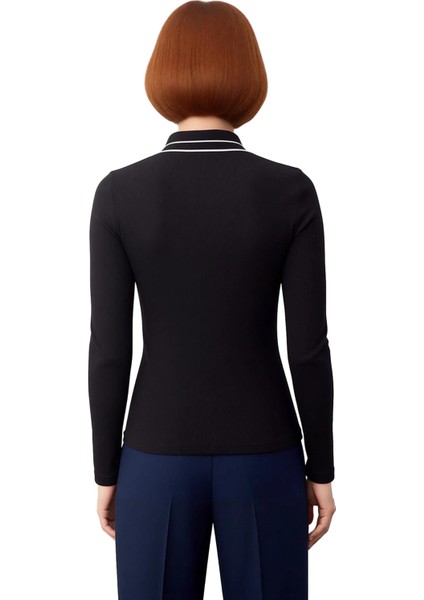 Kadın Düğmeli Polo Yaka Slim Fit Uzun Kollu Örme Üst Kaliteli Şık Rahat Modern Zarif Günlük fiyatları