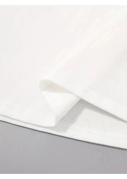 20/1 Penye Compack Palmiye Ön Baskılı Oversize Bisiklet Yaka Kısa Kol Yazlık T-Shirt - Beyaz modelleri