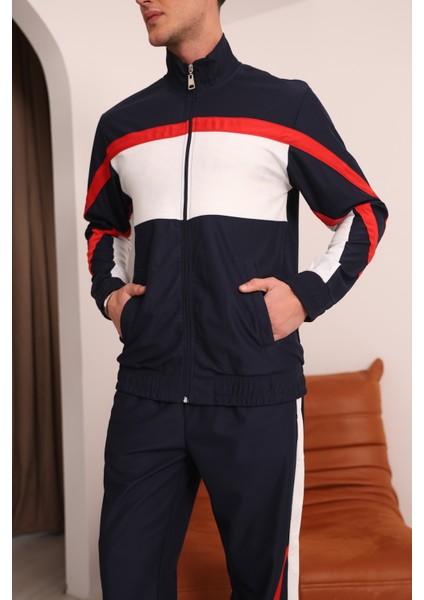 Erkek Lacivert Özel Seri Kırmızı ve Beyaz Şerit Detaylı Eşofman Takımı fiyatları