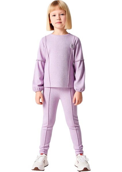 Kız Çocuk Waffle Dokulu Sweatshirt ve Pantolon Takımı Kaliteli Şık Rahat Günlük