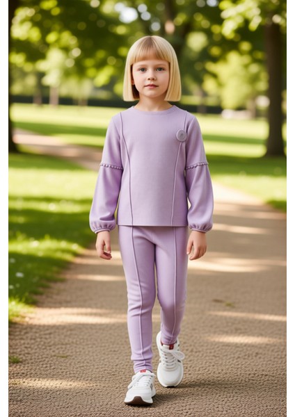 Kız Çocuk Waffle Dokulu Sweatshirt ve Pantolon Takımı Kaliteli Şık Rahat Günlük fırsatları