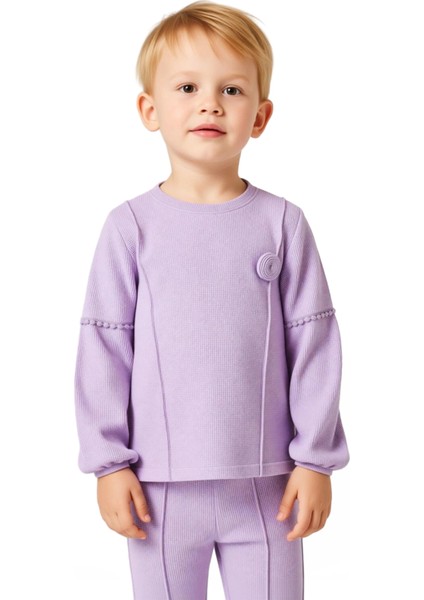 Kız Çocuk Waffle Dokulu Sweatshirt ve Pantolon Takımı Kaliteli Şık Rahat Günlük indirimleri