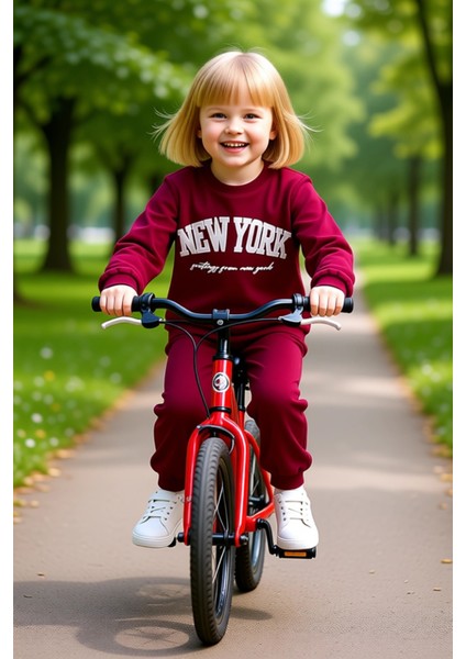 Kız Çocuk Pamuklu Slogan Baskılı Bisiklet Yaka Sweatshirt ve Eşofman Altı Takımı Kaliteli Şık modelleri