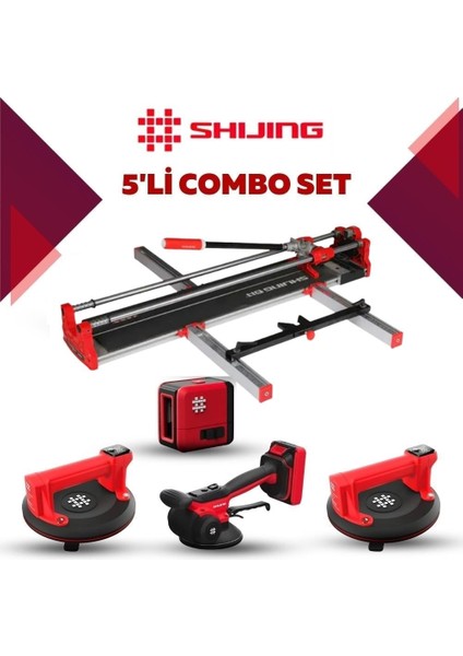 Manuel Kesici Dijital Vantuz Fayans Vibratörü ve Lazer Metre 5'li Pro Set