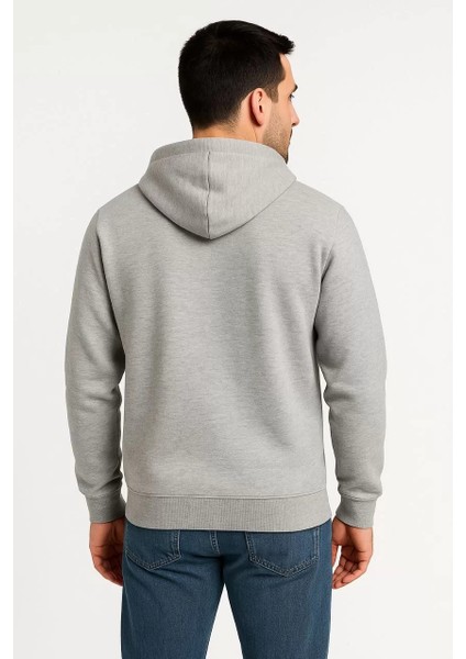 Erkek Üç Iplik Kapüşonlu Tam Fermuarlı Kanguru Çepli Sweatshirt Hoodie - Gri fiyatları