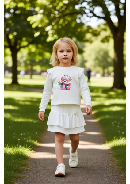 Kız Çocuk Hayvan Figürlü Waffle Kumaş Üst ve Etek Kombinasyonu Kaliteli Şık Rahat fırsatları