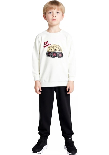 Erkek Çocuk %100 Pamuklu Örme Bisiklet Yaka Sweatshirt ve Eşofman Altı Takımı Canavar Kamyonet