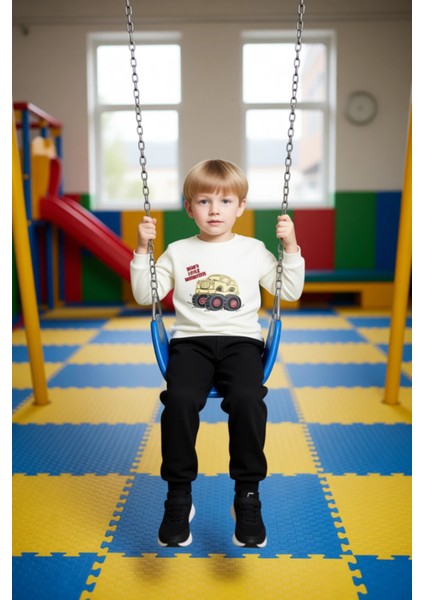 Erkek Çocuk %100 Pamuklu Örme Bisiklet Yaka Sweatshirt ve Eşofman Altı Takımı Canavar Kamyonet fiyatları