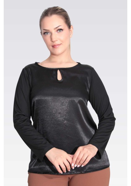 Tolga Saraçoğlu Kadın Saten Garnili Damla Yaka Örme Bluz 11049 Siyah