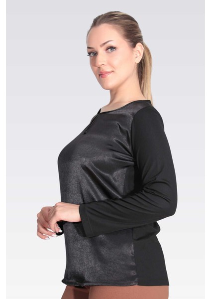 Tolga Saraçoğlu Kadın Saten Garnili Damla Yaka Örme Bluz 11049 Siyah modelleri