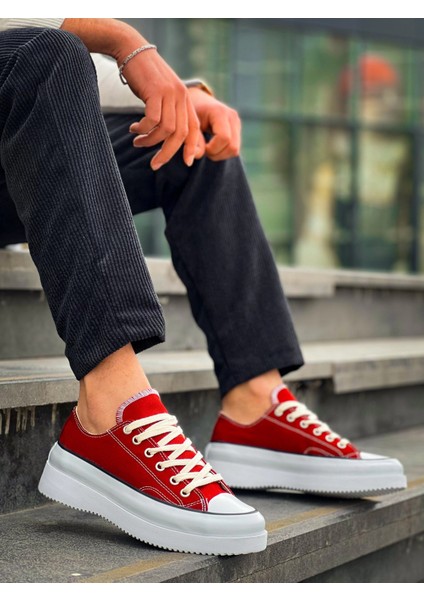 Kb-Cx-3 Kuback Kısa Bordo Keten Beyaz Yüksek Taban Spor Ayakkabı