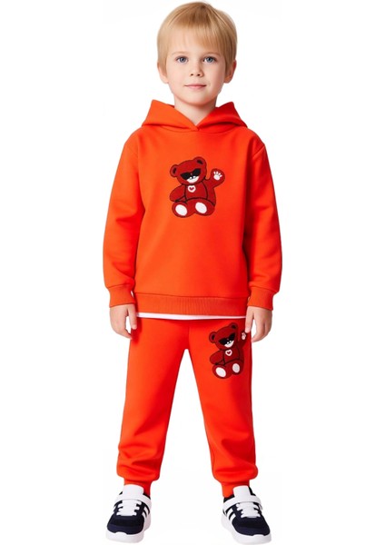 Erkek Çocuk Ayıcık Figürlü Kapüşonlu Eşofman Takımı Kaliteli Şık Rahat Günlük
