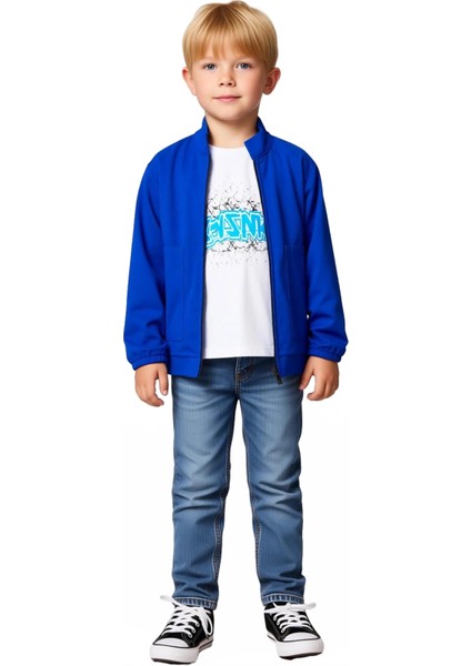 Erkek Çocuk Pamuklu Örme Tişört Hırka ve Kot Pantolon Kombin Seti Kaliteli Şık Rahat