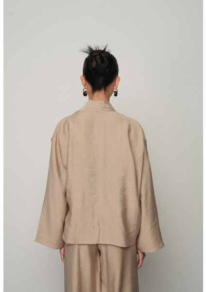 Kadın Gül Detaylı Yandan Bağlamalı Düz Renk Kimono-Ceket indirimleri