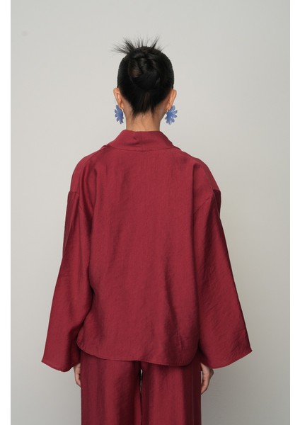 Kadın Gül Detaylı Yandan Bağlamalı Düz Renk Kimono-Ceket indirimleri