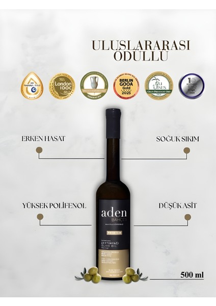 2024-2025 Aden Bahçesi Premium Erken Hasat Natürel Sızma Zeytinyağı 500 ml