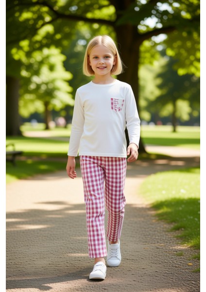Kız Çocuk Pijama Takımı Yumuşak Kumaş Kareli Detaylar ve Maksimum Konfor Kaliteli Şık Rahat fırsatları