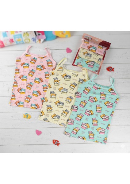 Ideal Sepet-Karışık Desen 3lü Kız Çocuk Atlet Set