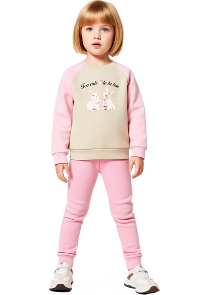 Kız Çocuk Şardonlu Oversize Sweatshirt ve Eşofman Altı Takımı Kaliteli Şık Rahat