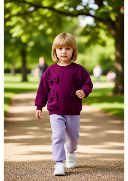 Kız Çocuk Oversize Nakışlı Pamuklu Bisiklet Yaka Örme Alt Üst Takım Kaliteli Şık Rahat fırsatları