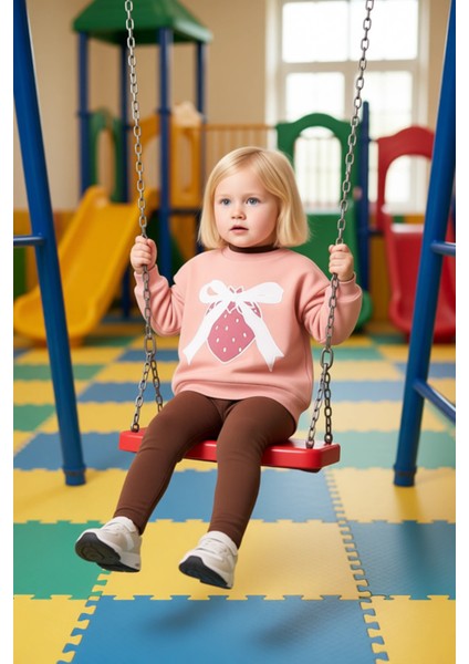 Kız Çocuk Pamuklu Baskılı Bisiklet Yaka Oversize Sweatshirt ve Tayt Seti Kaliteli Şık Rahat fiyatları