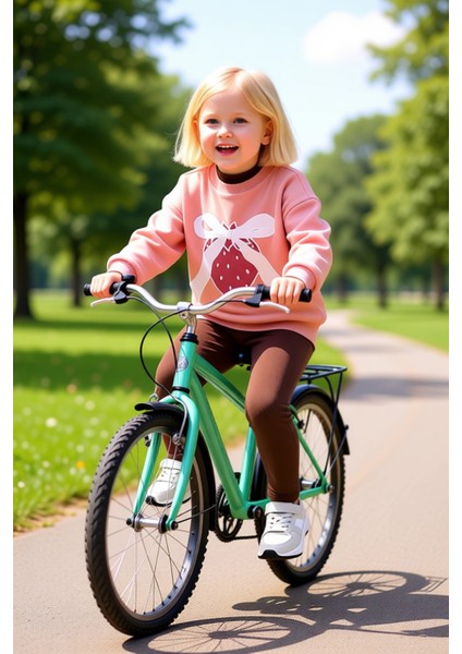 Kız Çocuk Pamuklu Baskılı Bisiklet Yaka Oversize Sweatshirt ve Tayt Seti Kaliteli Şık Rahat modelleri